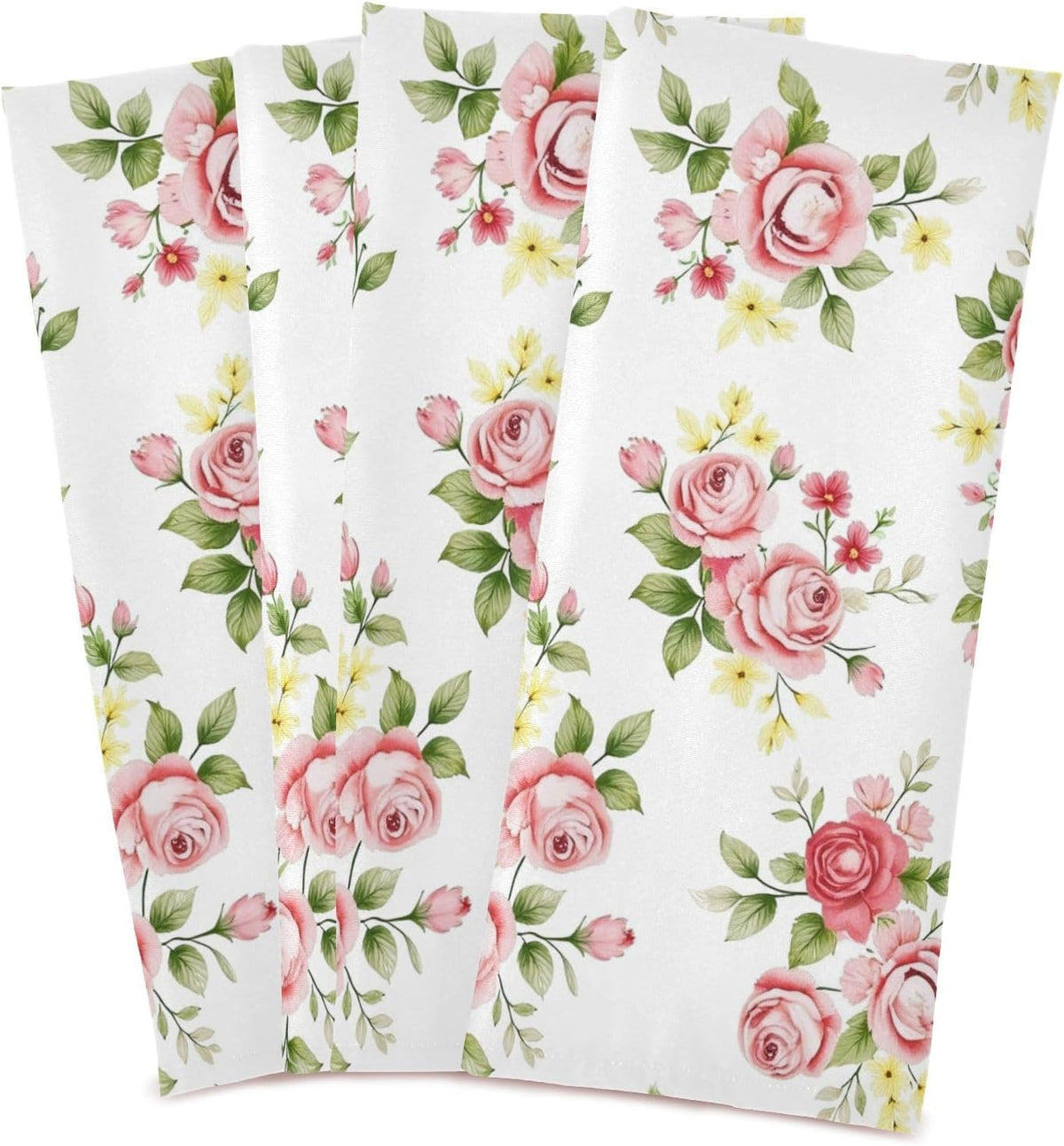 Flower Kitchen Towels 4 Pack, Pink Rose Flower Floral Dish Towels Dishcloth 18x28 Inch for Kitchen Household Cleaning