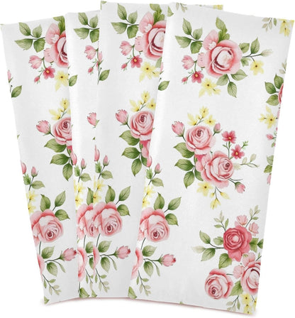 Flower Kitchen Towels 4 Pack, Pink Rose Flower Floral Dish Towels Dishcloth 18x28 Inch for Kitchen Household Cleaning