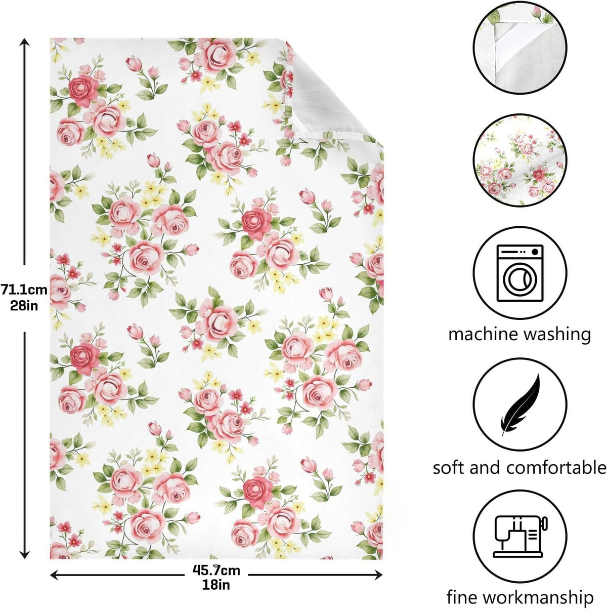 Flower Kitchen Towels 4 Pack, Pink Rose Flower Floral Dish Towels Dishcloth 18x28 Inch for Kitchen Household Cleaning