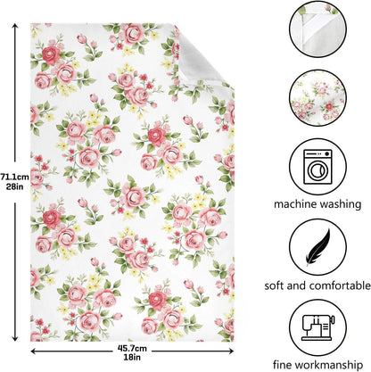Flower Kitchen Towels 4 Pack, Pink Rose Flower Floral Dish Towels Dishcloth 18x28 Inch for Kitchen Household Cleaning