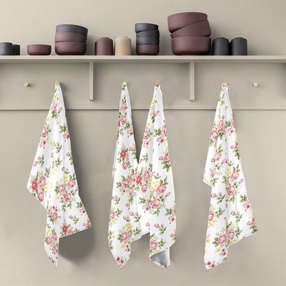 Flower Kitchen Towels 4 Pack, Pink Rose Flower Floral Dish Towels Dishcloth 18x28 Inch for Kitchen Household Cleaning
