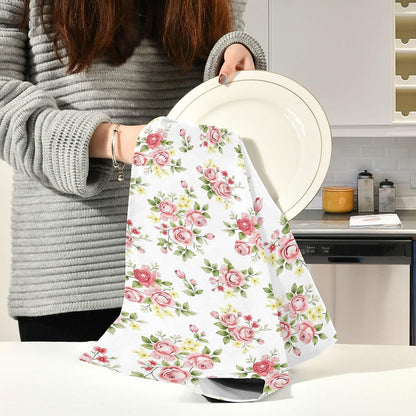 Flower Kitchen Towels 4 Pack, Pink Rose Flower Floral Dish Towels Dishcloth 18x28 Inch for Kitchen Household Cleaning