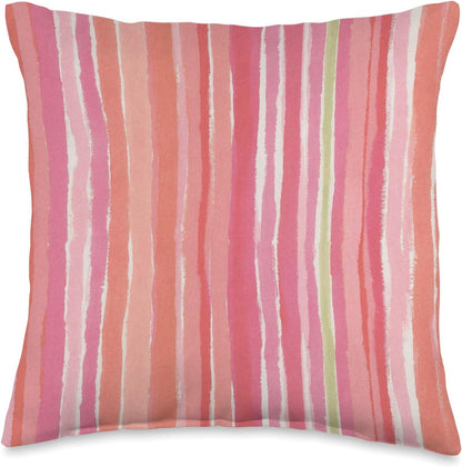 Pastel Pink Peach Vertical Stripe Pattern Cute Summer Throw Pillow
