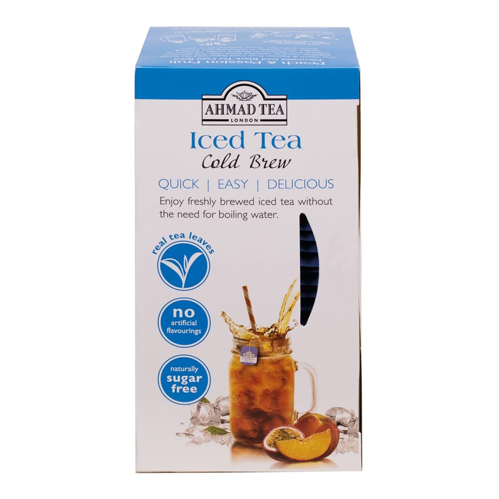 Ahmad Tea Black Tea, Cold Brew Peach and Passion Fruit Teabags, Iced Tea, 20 ct (Pack of 1) - Caffeinated and Sugar-Free