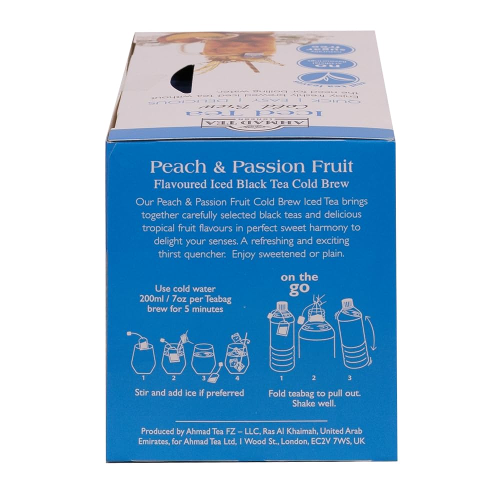 Ahmad Tea Black Tea, Cold Brew Peach and Passion Fruit Teabags, Iced Tea, 20 ct (Pack of 1) - Caffeinated and Sugar-Free