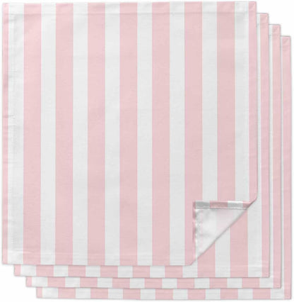Pink Stripes Cloth Napkins Set of 4, Washable Reusable Dinner Cocktail Napkin for Kitchen Party Wedding Banquet Holiday Baby Shower Table Decor Farmhouse White Simple Vertical Striped