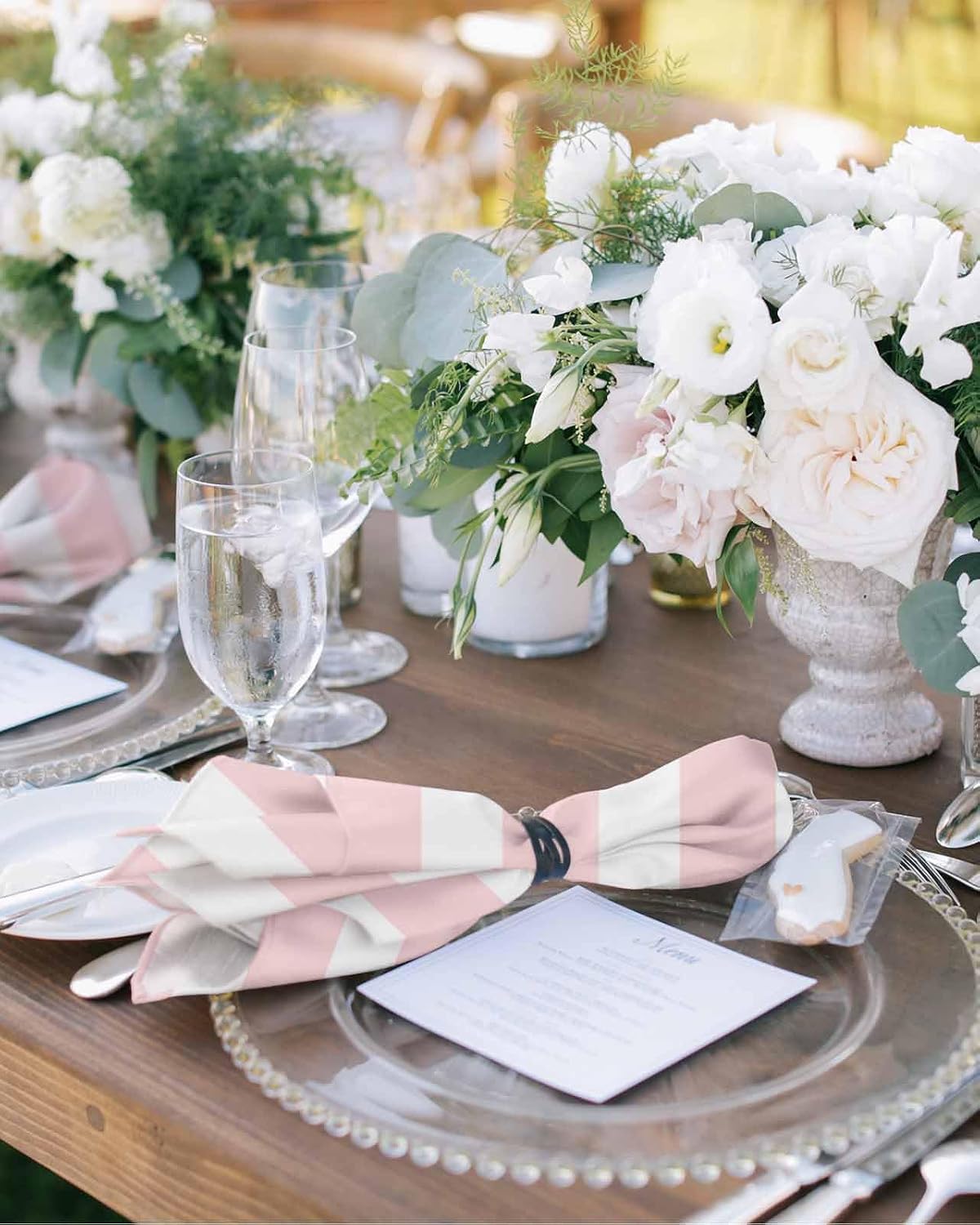 Pink Stripes Cloth Napkins Set of 4, Washable Reusable Dinner Cocktail Napkin for Kitchen Party Wedding Banquet Holiday Baby Shower Table Decor Farmhouse White Simple Vertical Striped
