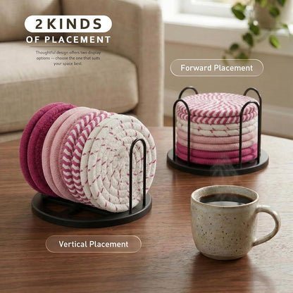 Coasters Set of 8 for Drinks, 4 Inch Large Coasters for Coffee Table, Tabletop Protection for Hot & Cold Drinks, Versatile Coasters for Home Decor, Non-Slip & Easy to Clean, Pink