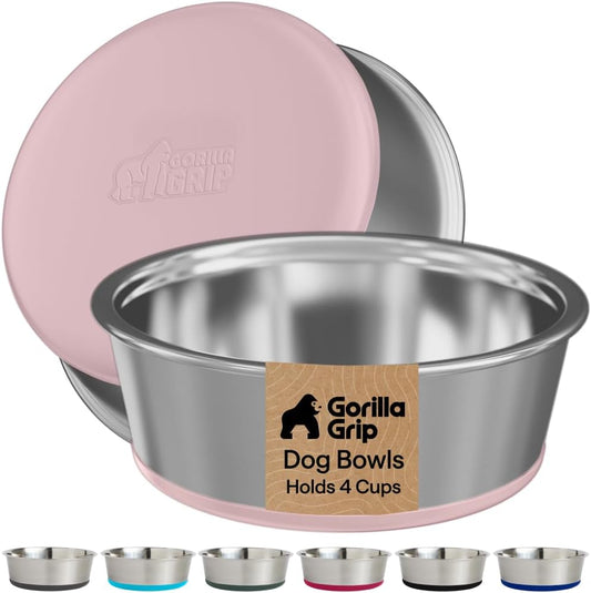 Dog Bowls, Food Grade Stainless Steel, Set of 2, 4 Cup, Pink