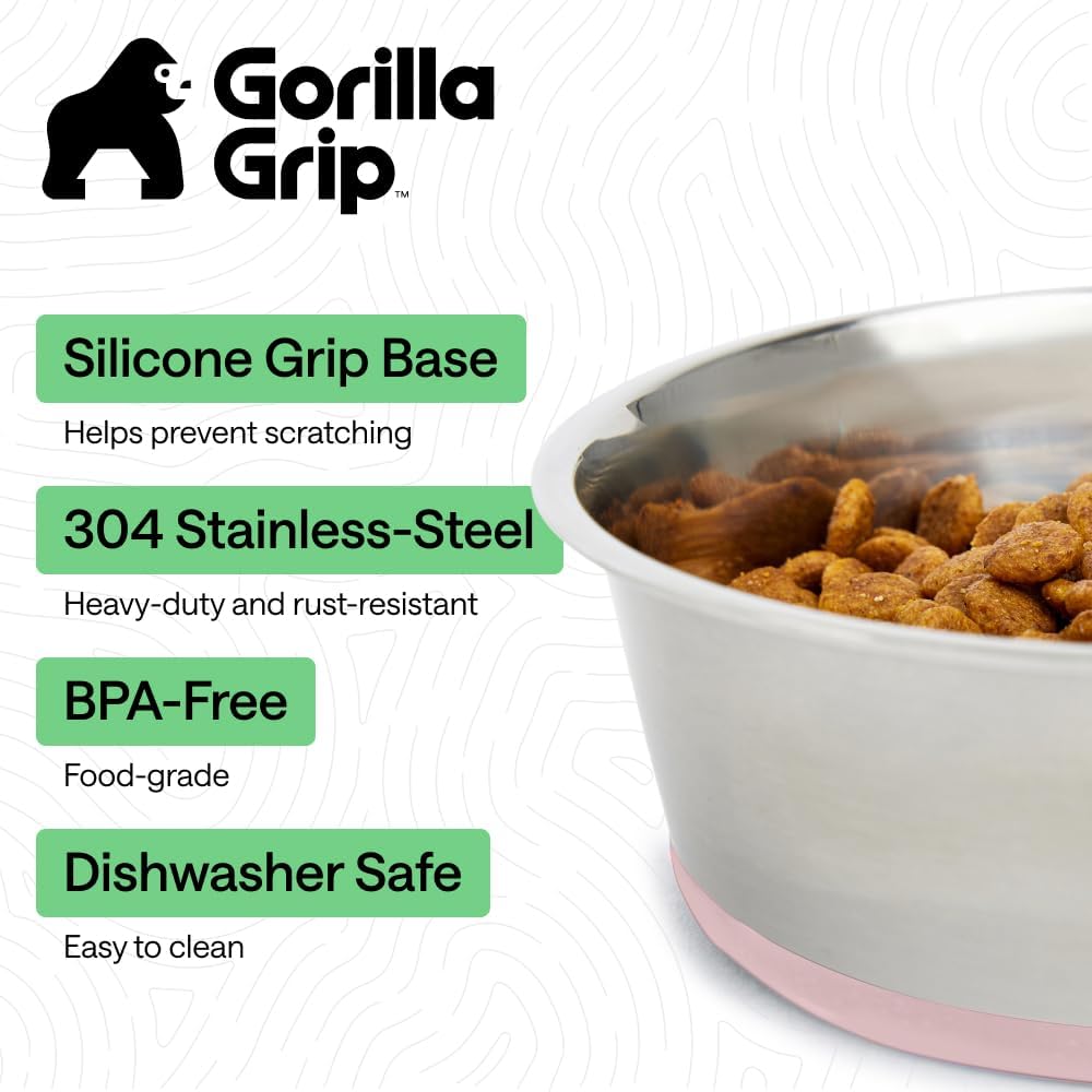 Dog Bowls, Food Grade Stainless Steel, Set of 2, 4 Cup, Pink