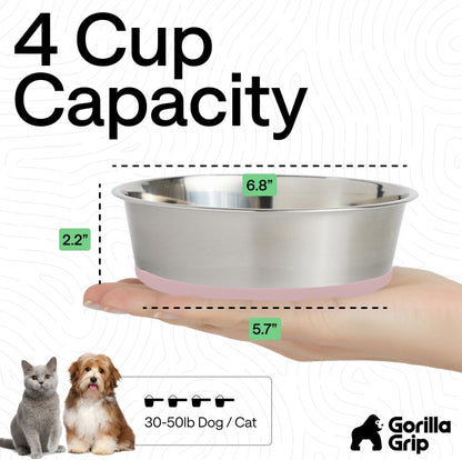 Dog Bowls, Food Grade Stainless Steel, Set of 2, 4 Cup, Pink
