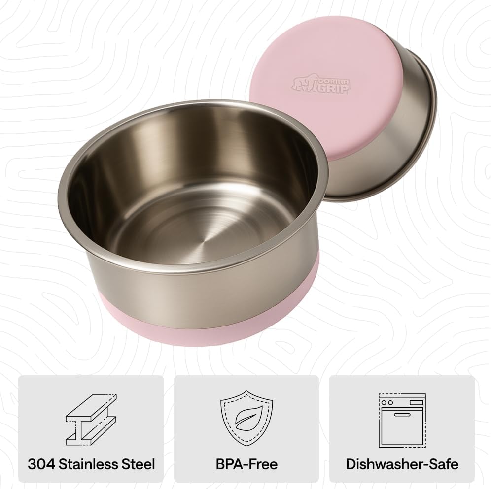 Dog Bowls, Food Grade Stainless Steel, Set of 2, 4 Cup, Pink