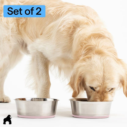 Dog Bowls, Food Grade Stainless Steel, Set of 2, 4 Cup, Pink