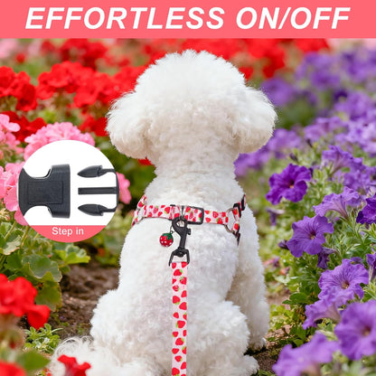 Dog Harness Small Sized Dog Girl, No Pull Dog Harness and Leash Set,Step in Soft Light Puppy Vest, No Choke Heavy Duty Dog Halter with Bell,Breathable Adjustable Nylon Pet Harnesses, Pink XS