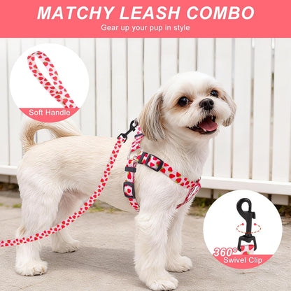 Dog Harness Small Sized Dog Girl, No Pull Dog Harness and Leash Set,Step in Soft Light Puppy Vest, No Choke Heavy Duty Dog Halter with Bell,Breathable Adjustable Nylon Pet Harnesses, Pink XS