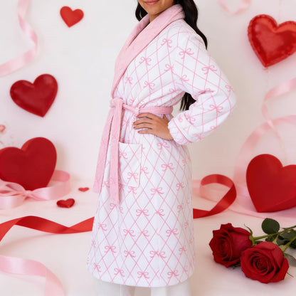 Bow Robes For Women Robe Lightweight Short Women Bathrobe Soft Ladies Cute Bathrobe With Pocket Pink And White