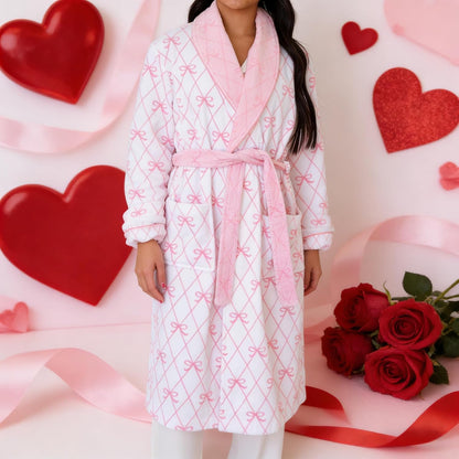 Bow Robes For Women Robe Lightweight Short Women Bathrobe Soft Ladies Cute Bathrobe With Pocket Pink And White