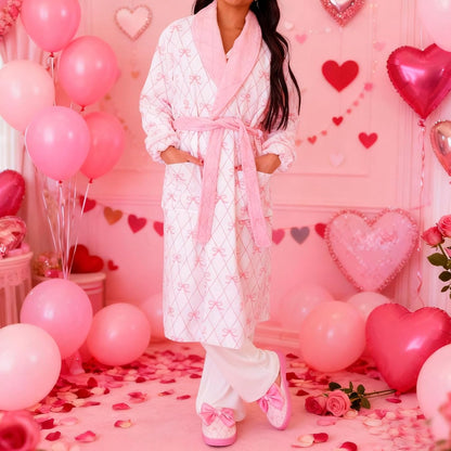 Bow Robes For Women Robe Lightweight Short Women Bathrobe Soft Ladies Cute Bathrobe With Pocket Pink And White