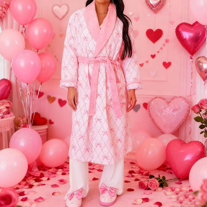 Bow Robes For Women Robe Lightweight Short Women Bathrobe Soft Ladies Cute Bathrobe With Pocket Pink And White