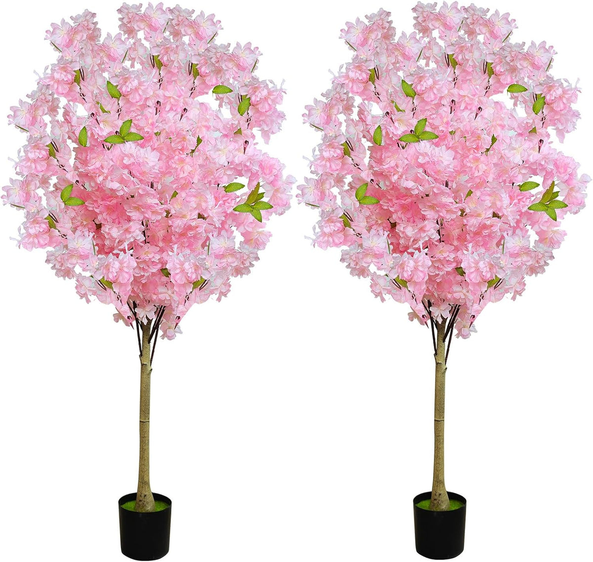 2 Pack Artificial Cherry Blossom Tree,4FT Faux Cherry Blossom Plant in Pot with Pink Flowers,Artificial Silk Plants for Indoor Outdoor Decor,Front,Living Room,Office,Patio