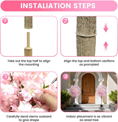 2 Pack Artificial Cherry Blossom Tree,4FT Faux Cherry Blossom Plant in Pot with Pink Flowers,Artificial Silk Plants for Indoor Outdoor Decor,Front,Living Room,Office,Patio