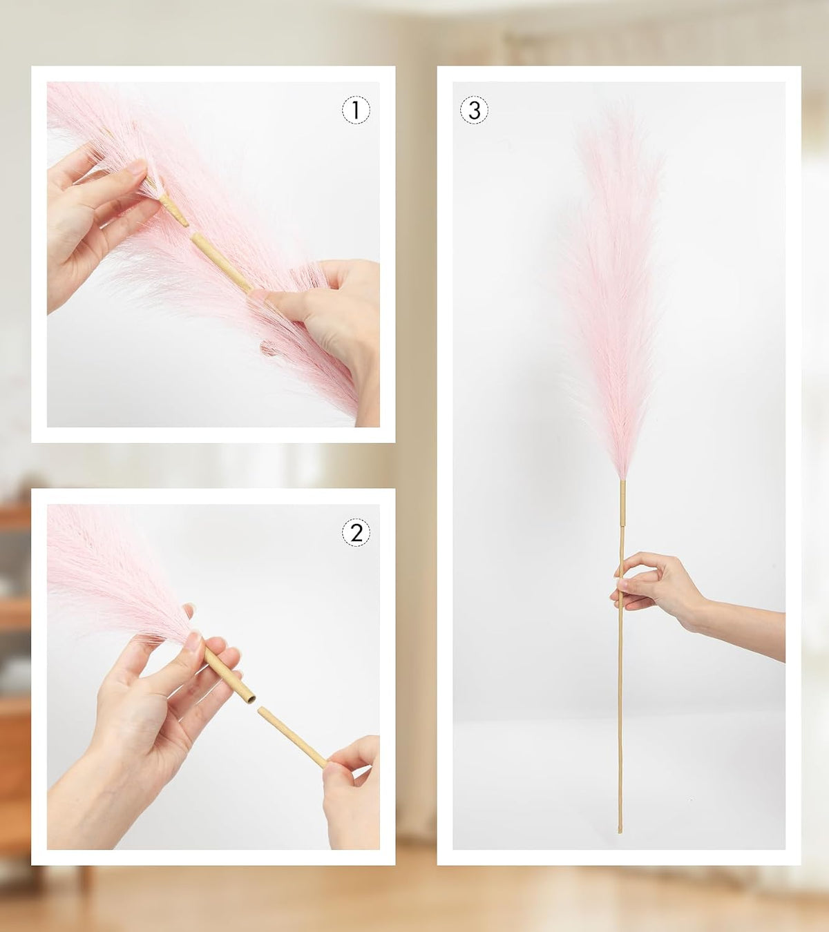 9 Pcs 45" Tall Pampas Grass Pink Decor, Long Stem Artificial Flower Floor Vase Large Faux Floral Pompas Fake Plants Dried Bouquet Arrangement Vase Filler for Boho Home Wedding Decoration