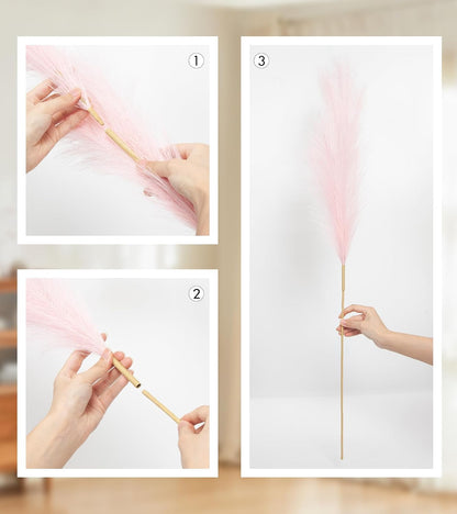 9 Pcs 45" Tall Pampas Grass Pink Decor, Long Stem Artificial Flower Floor Vase Large Faux Floral Pompas Fake Plants Dried Bouquet Arrangement Vase Filler for Boho Home Wedding Decoration