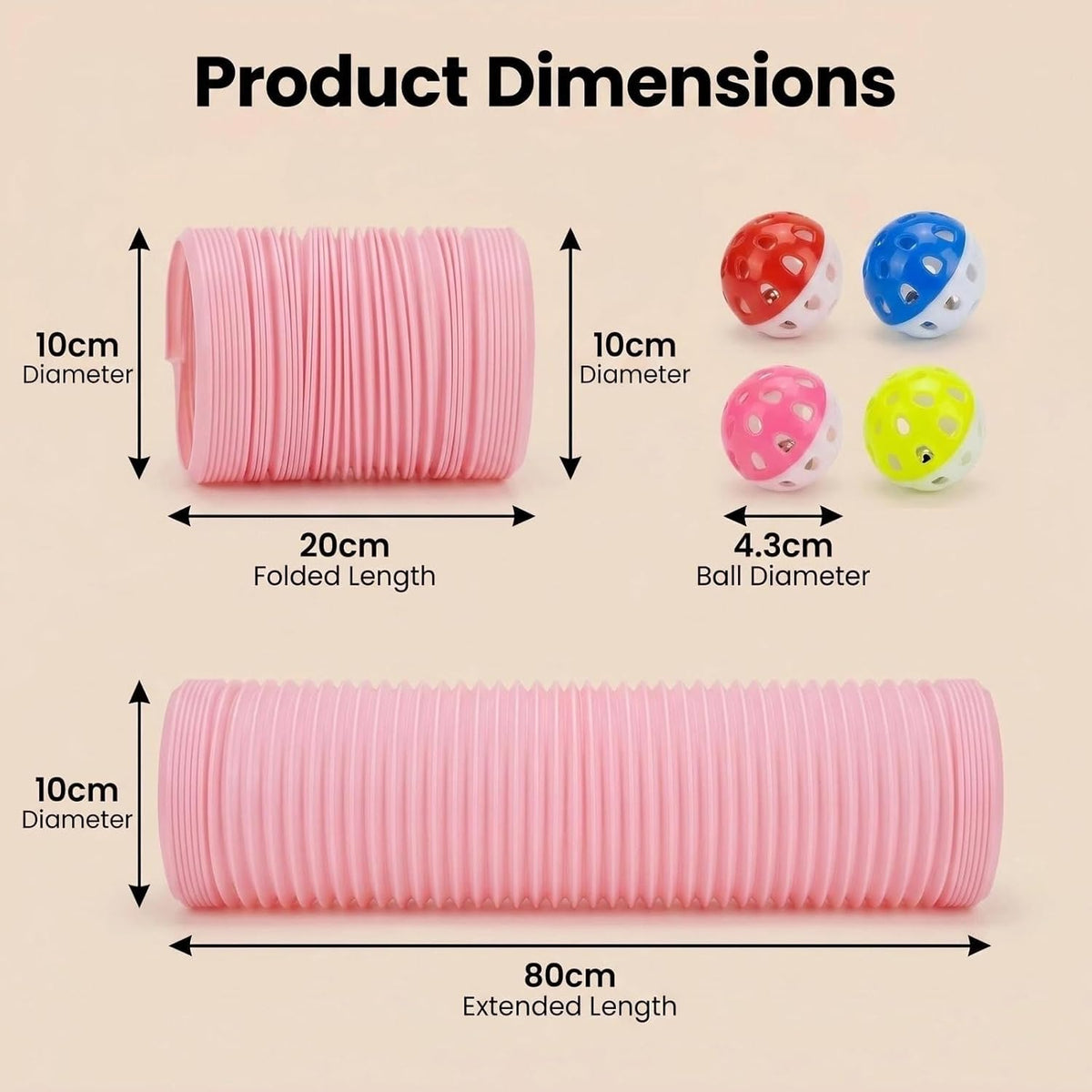 1 Pack Ferret Tubes & Tunnels with 4 Bell Balls, 3.9 in Wide, Pink
