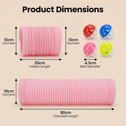 1 Pack Ferret Tubes & Tunnels with 4 Bell Balls, 3.9 in Wide, Pink