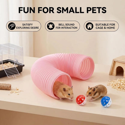 1 Pack Ferret Tubes & Tunnels with 4 Bell Balls, 3.9 in Wide, Pink