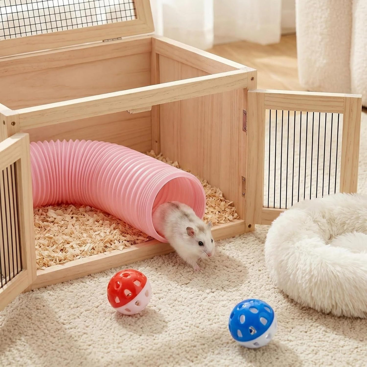 1 Pack Ferret Tubes & Tunnels with 4 Bell Balls, 3.9 in Wide, Pink