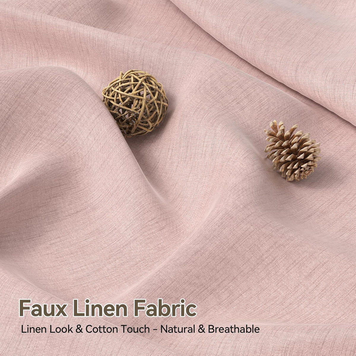 Pink Boho Shower Curtains for Bathroom, Farmhouse Shower Curtain with Top Tassels, Pink Shower Curtain Set, Faux Linen Fabric Shower Curtain with 12 Hooks, Hotel Quality, 72x72 Inches