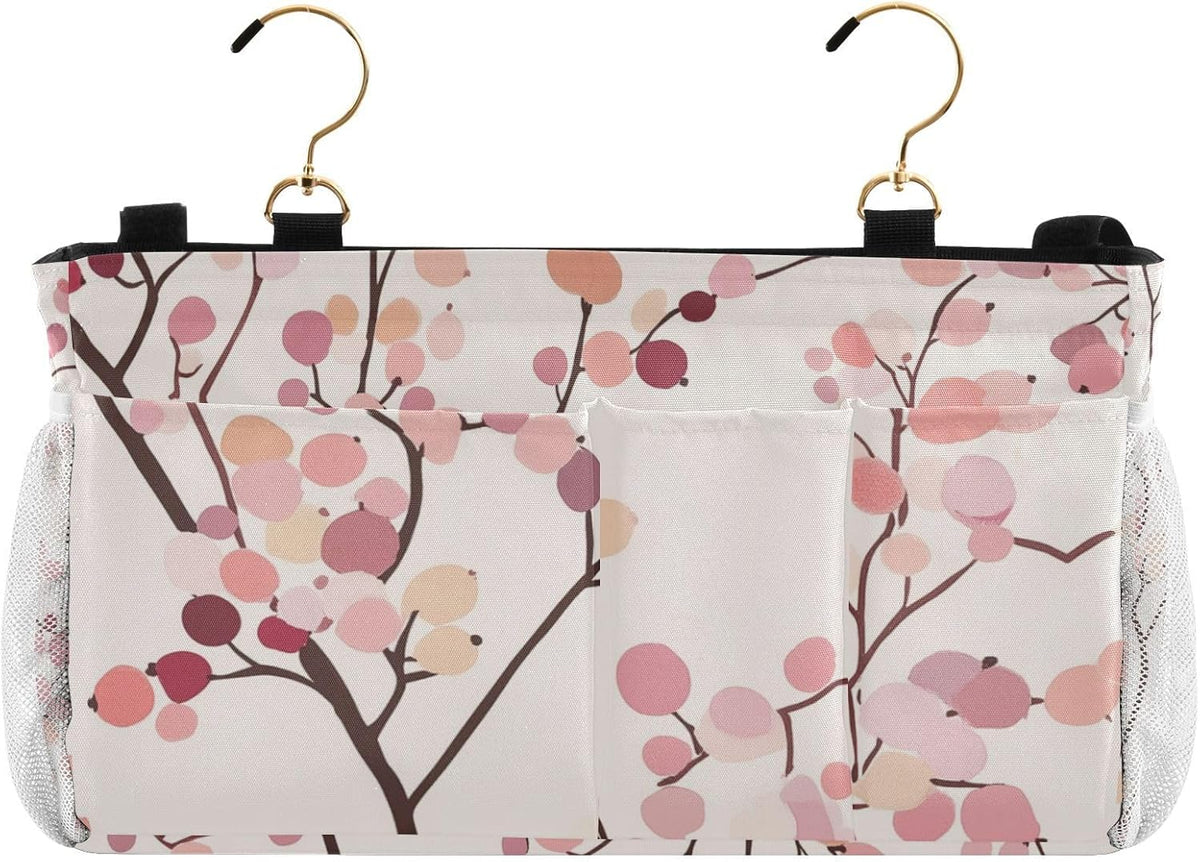 Pink Cherry Flower Seamless Bedside Caddy Bedside Organizer Bedside Storage Caddy College Dorm Bed Accessories