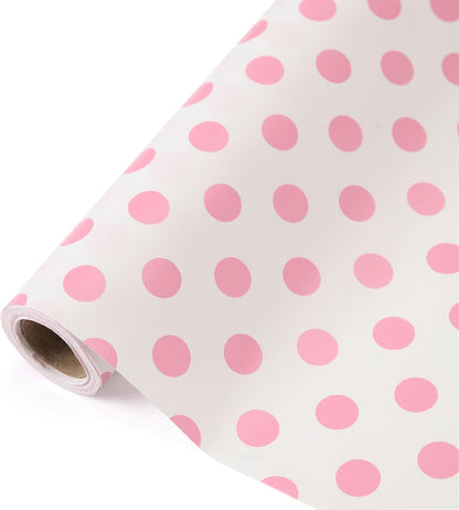 Polka Dot Wrapping Paper Roll, Mini Roll-17 Inches * 32.8 Feet, Pink Polka Dot Wrap Paper for Girls Women Grandma, for Mother's Day, Birthdays, Valentine's Day, Weddings, Anniversaries