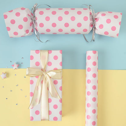 Polka Dot Wrapping Paper Roll, Mini Roll-17 Inches * 32.8 Feet, Pink Polka Dot Wrap Paper for Girls Women Grandma, for Mother's Day, Birthdays, Valentine's Day, Weddings, Anniversaries