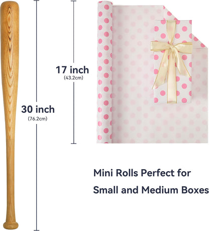 Polka Dot Wrapping Paper Roll, Mini Roll-17 Inches * 32.8 Feet, Pink Polka Dot Wrap Paper for Girls Women Grandma, for Mother's Day, Birthdays, Valentine's Day, Weddings, Anniversaries