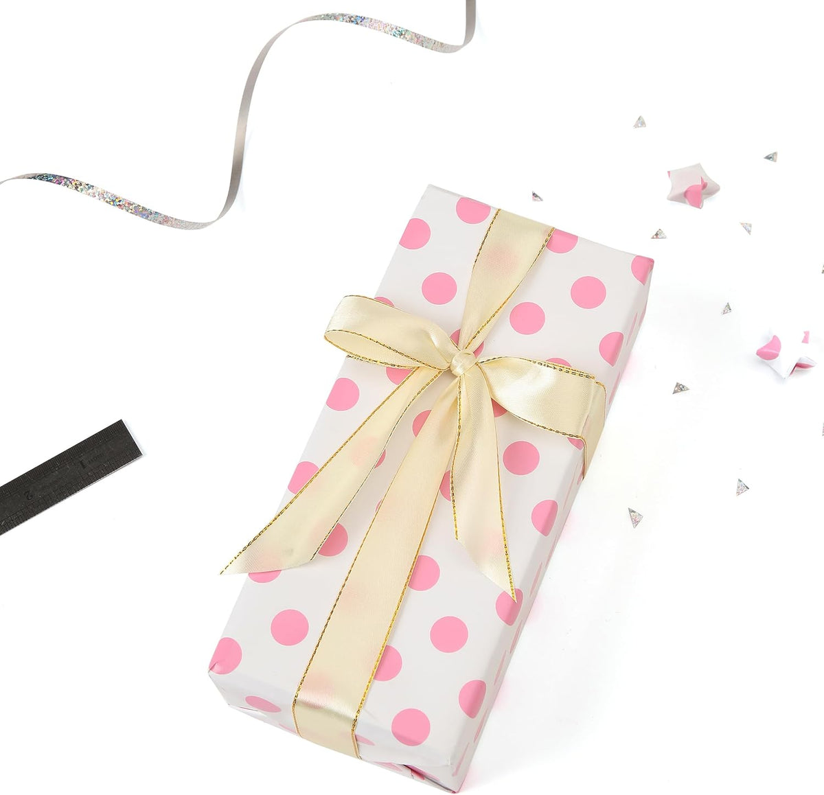 Polka Dot Wrapping Paper Roll, Mini Roll-17 Inches * 32.8 Feet, Pink Polka Dot Wrap Paper for Girls Women Grandma, for Mother's Day, Birthdays, Valentine's Day, Weddings, Anniversaries