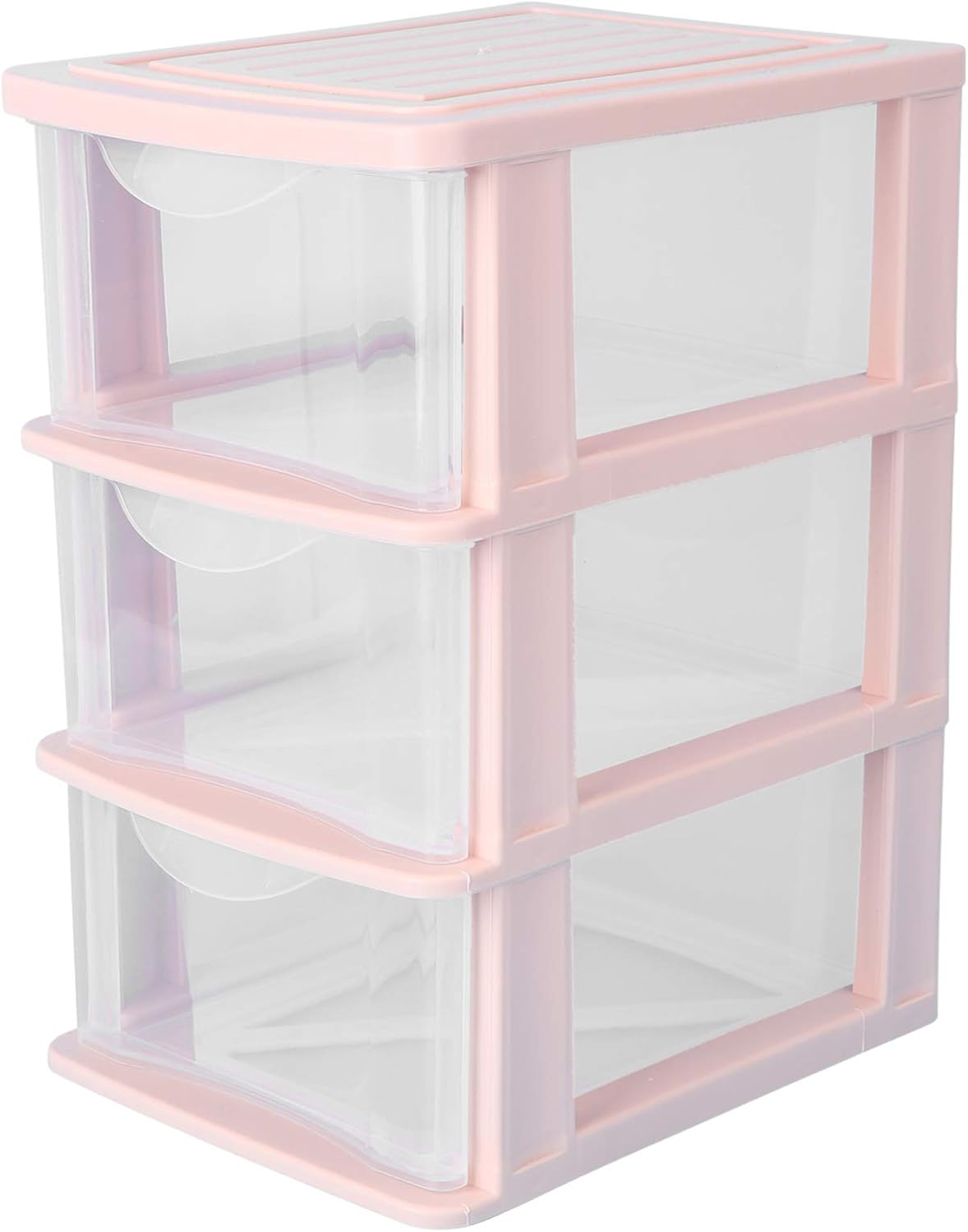 Pink Plastic Storage Drawers 3-Layer Clear Drawer Organizer Box for Desktop Makeup and Stationery Storage 9.06X6.89X5.31 Inches Dustproof Unit