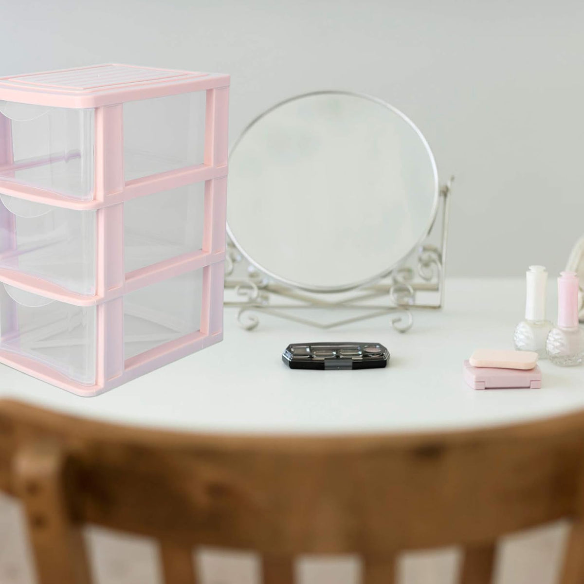 Pink Plastic Storage Drawers 3-Layer Clear Drawer Organizer Box for Desktop Makeup and Stationery Storage 9.06X6.89X5.31 Inches Dustproof Unit