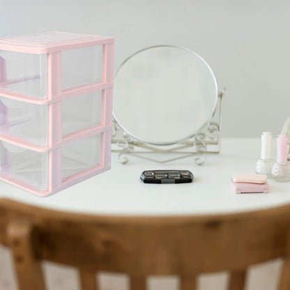 Pink Plastic Storage Drawers 3-Layer Clear Drawer Organizer Box for Desktop Makeup and Stationery Storage 9.06X6.89X5.31 Inches Dustproof Unit