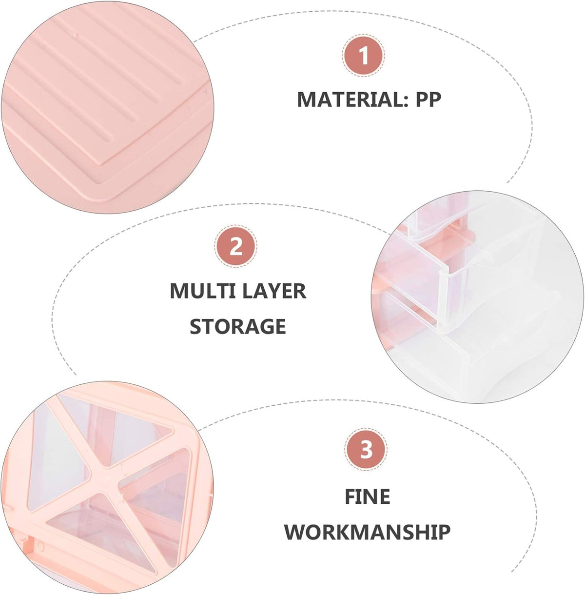 Pink Plastic Storage Drawers 3-Layer Clear Drawer Organizer Box for Desktop Makeup and Stationery Storage 9.06X6.89X5.31 Inches Dustproof Unit