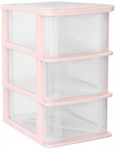 Pink Plastic Storage Drawers 3-Layer Clear Drawer Organizer Box for Desktop Makeup and Stationery Storage 9.06X6.89X5.31 Inches Dustproof Unit