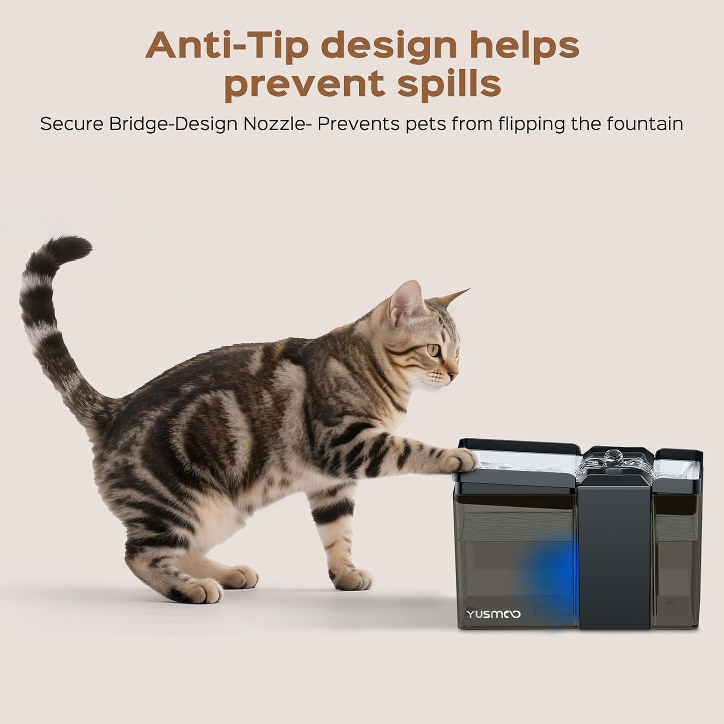Automatic Cat Water Fountain, 2.2L/74oz Pet Fountain with 304 Stainless Steel Drinking Top, Ultra-Quiet Pump, Triple Filtration & LED Water Level Alert, BPA-Free Plastic for Cats and Small Dogs
