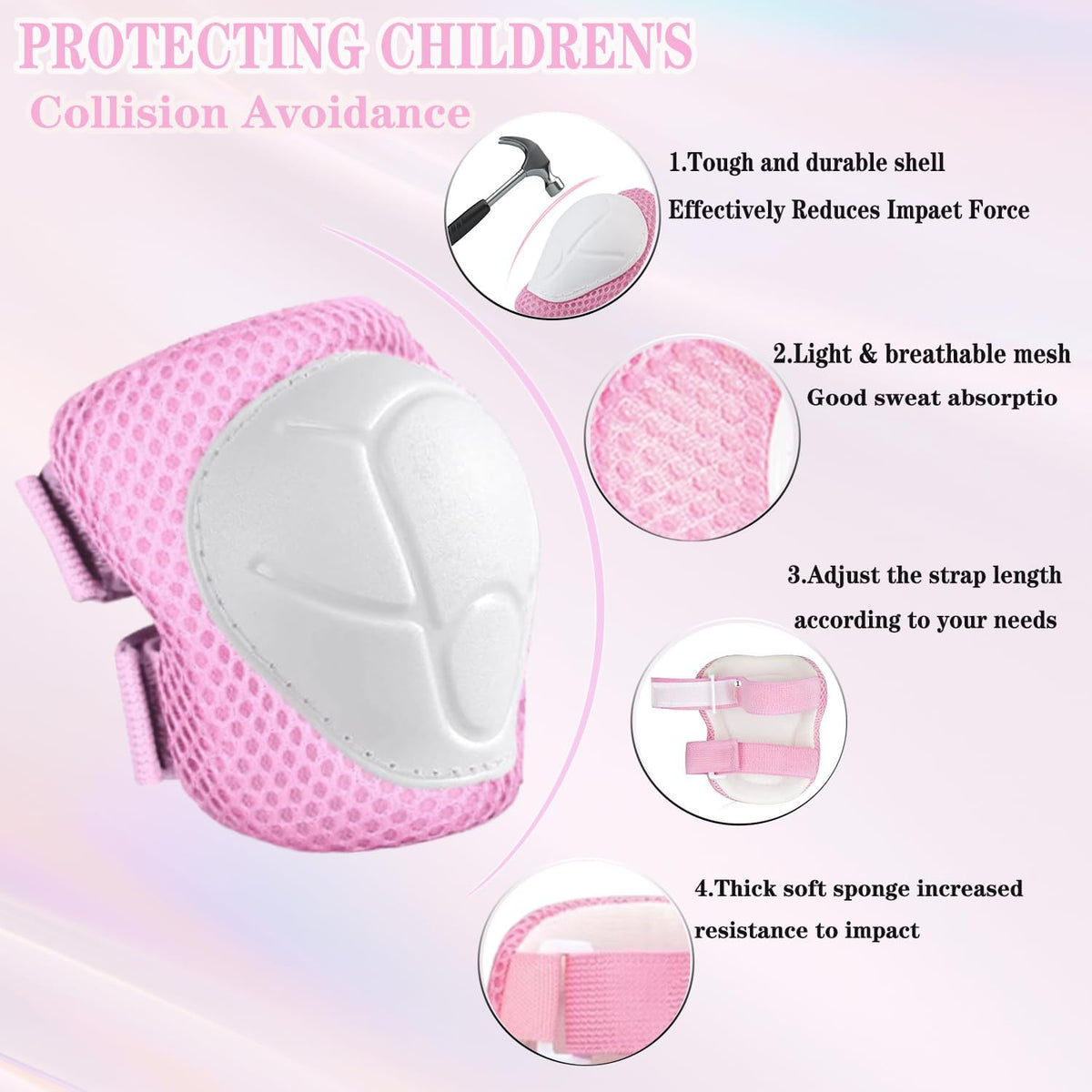 Kids/Youth Knee Pads and Elbow Pads Set for Kids 3-14 Years Boys Girls Protective Gear Set Adjustable Knee Pads, Elbow Pads, Wrist Guards Skateboard Skating Skiing Cycling Biking Running Scooter