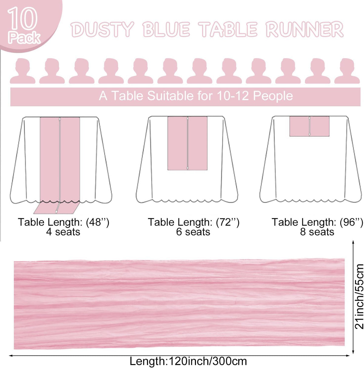 10 Pack Pink Table Runner 21x120 Inch Light Pink Cheesecloth Table Runner 10FT Boho Gauze Table Runners Long Cheese Cloth Table Runner Semi Sheer Runners for Wedding Bridal Baby Shower Party