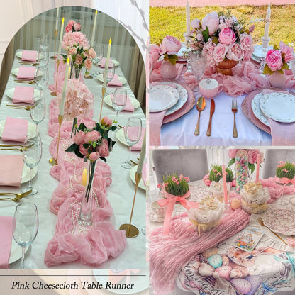 10 Pack Pink Table Runner 21x120 Inch Light Pink Cheesecloth Table Runner 10FT Boho Gauze Table Runners Long Cheese Cloth Table Runner Semi Sheer Runners for Wedding Bridal Baby Shower Party