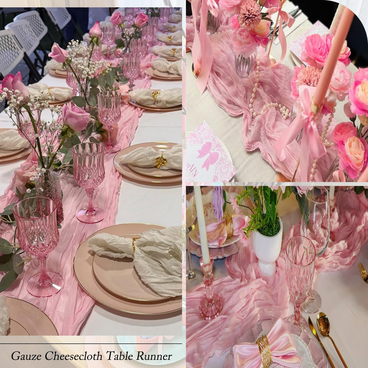 10 Pack Pink Table Runner 21x120 Inch Light Pink Cheesecloth Table Runner 10FT Boho Gauze Table Runners Long Cheese Cloth Table Runner Semi Sheer Runners for Wedding Bridal Baby Shower Party