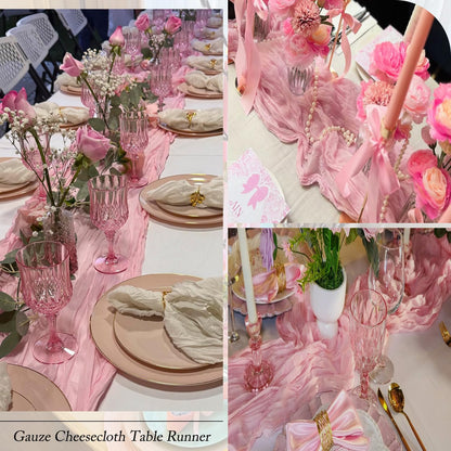 10 Pack Pink Table Runner 21x120 Inch Light Pink Cheesecloth Table Runner 10FT Boho Gauze Table Runners Long Cheese Cloth Table Runner Semi Sheer Runners for Wedding Bridal Baby Shower Party
