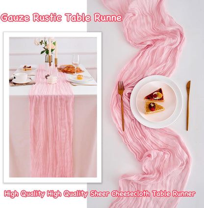 10 Pack Pink Table Runner 21x120 Inch Light Pink Cheesecloth Table Runner 10FT Boho Gauze Table Runners Long Cheese Cloth Table Runner Semi Sheer Runners for Wedding Bridal Baby Shower Party