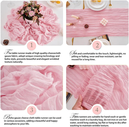10 Pack Pink Table Runner 21x120 Inch Light Pink Cheesecloth Table Runner 10FT Boho Gauze Table Runners Long Cheese Cloth Table Runner Semi Sheer Runners for Wedding Bridal Baby Shower Party